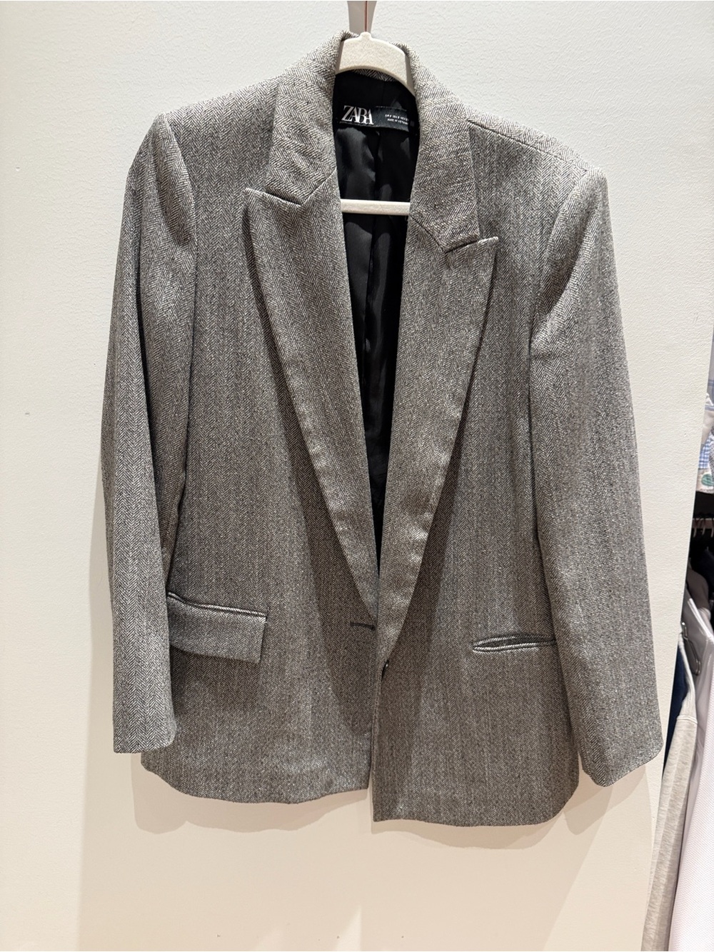 ZARA oversized Light Gray Herringbone Blazer - Notch Lapel